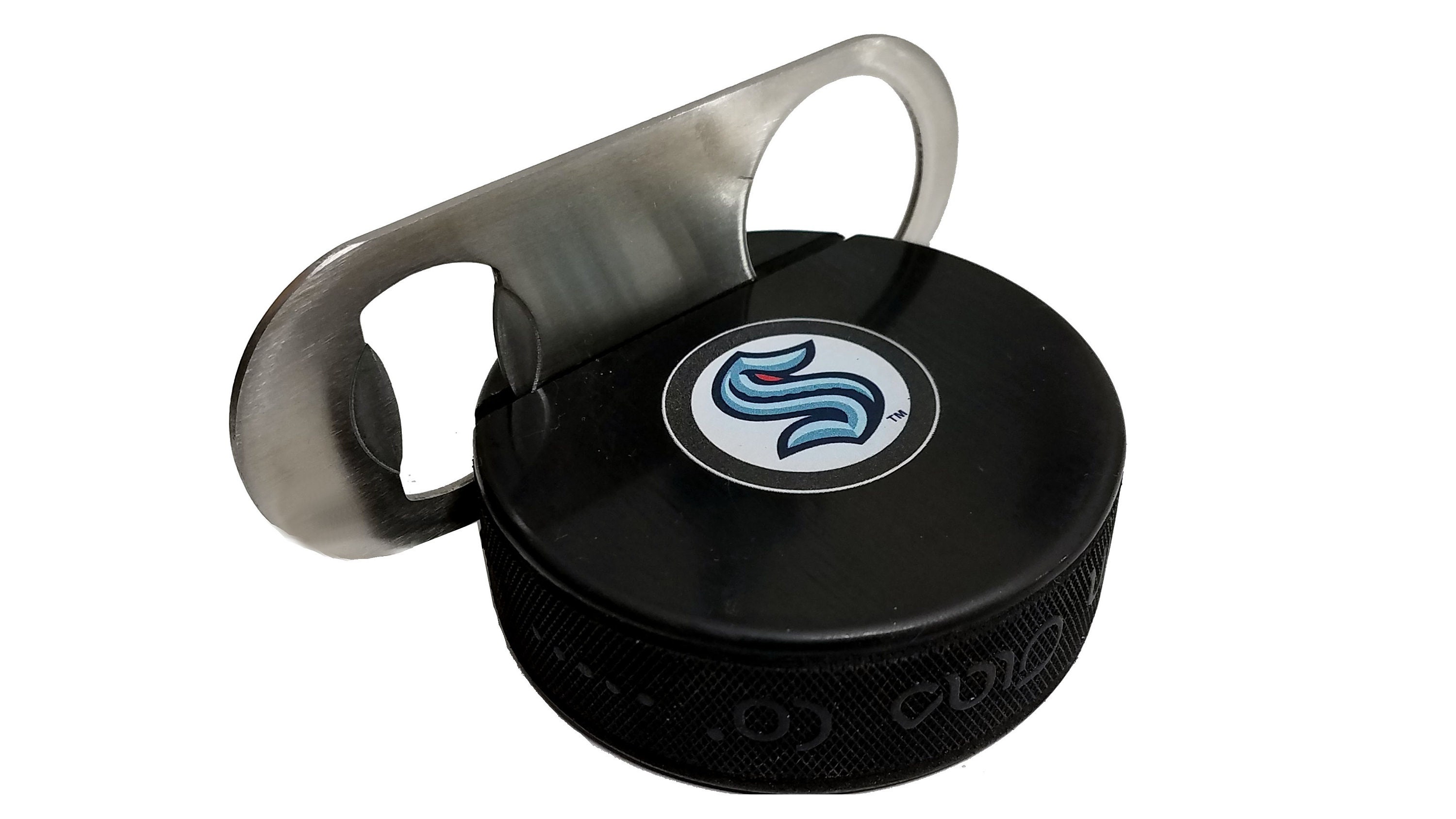 Seattle Kraken Auto Series Hockey Puck Mini Speed Bottle Opener In a Cradle