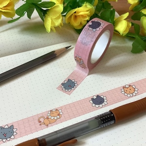 Blumen Katzen || 15 mm Washi Tape, Bastelband || Scrapbooking, Planer, Tagebuch und Organizer Zubehör