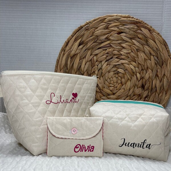 Personalized Quilted Makeup Bag, Handmade cosmetic bag, Toiletry Bag Bridesmaid Gift Personalized Clutch Cosmetic Bag Custom Bag card holder