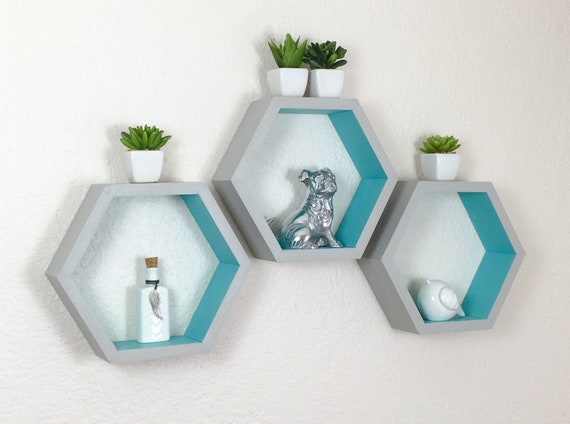 Set Of 3 Hexagon Shelves 2 Tone Honeycomb Image 0