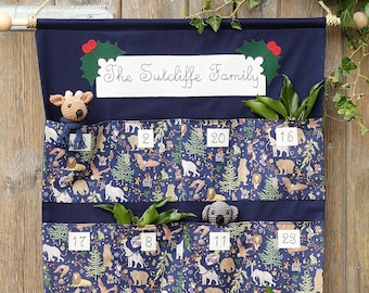 Luxury Advent Calendar - Personalised Fabric Advent Calendar - Made with Liberty Fabrics Tana Lawn Christmas Blue or Red