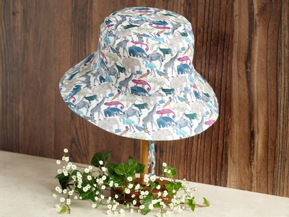 Cotton Bucket Sun Hat - Boys Hat - Made with Liberty Fabrics Tana Lawn Queue for the Zoo Grey