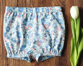 Bloomers for Baby Girls - Cotton Baby Bloomers - Made with Liberty Fabrics Tana Lawn Betsy Blue