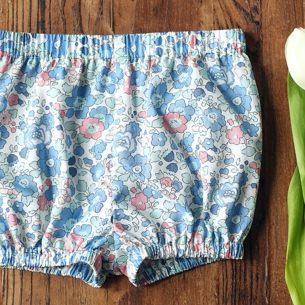 Bloomers for Baby Girls - Cotton Baby Bloomers - Made with Liberty Fabrics Tana Lawn Betsy Blue