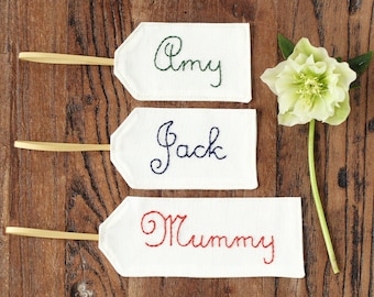 Hand Embroidered Christmas Stocking Tag: Personalised Name Label