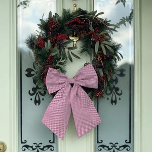 Gingham Christmas Fabric Bow: Large Dark Red & White