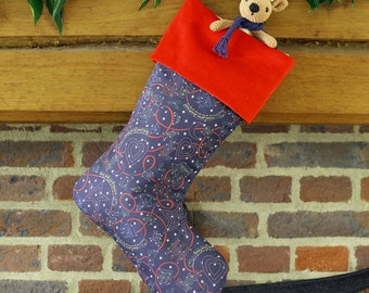 Liberty Fabric Christmas Stocking: Handmade with Tana Lawn and Red Velvet Cuff