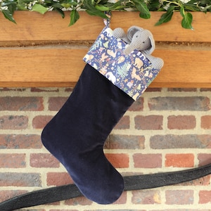 Velvet Christmas Stocking - Traditional Christmas Stocking - Made with Liberty Fabrics Tana Lawn Christmas Blue