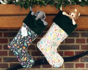 Christmas Stocking for Kids - Personalised Christmas Stocking - Made with Liberty Fabrics Tana Lawn Christmas Black or White