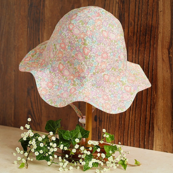 Chapeau de soleil - Chapeau en coton pour filles - Fabriqué avec des tissus Liberty Tana Lawn Michelle Pink