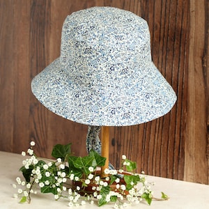 Cotton Sun Hat - Bucket Hat - Made with Liberty Fabrics Tana Lawn Katie and Millie Blue