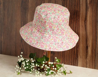 Girls' Sun Hat: Made with Liberty Fabrics Betsy Ann, Pink Floral Bucket Hat