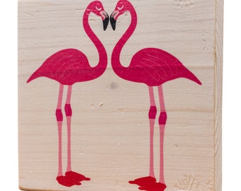 Wooden picture - Flamingo Love