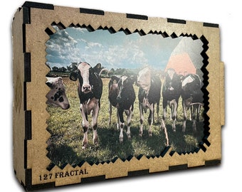 Wooden photo puzzle - elbPUZZLE No. 30 - Animal Worlds: Cows (Fractal)