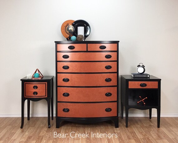 Black Chest Of Drawers With Hammered Metalic Copper Finish Etsy