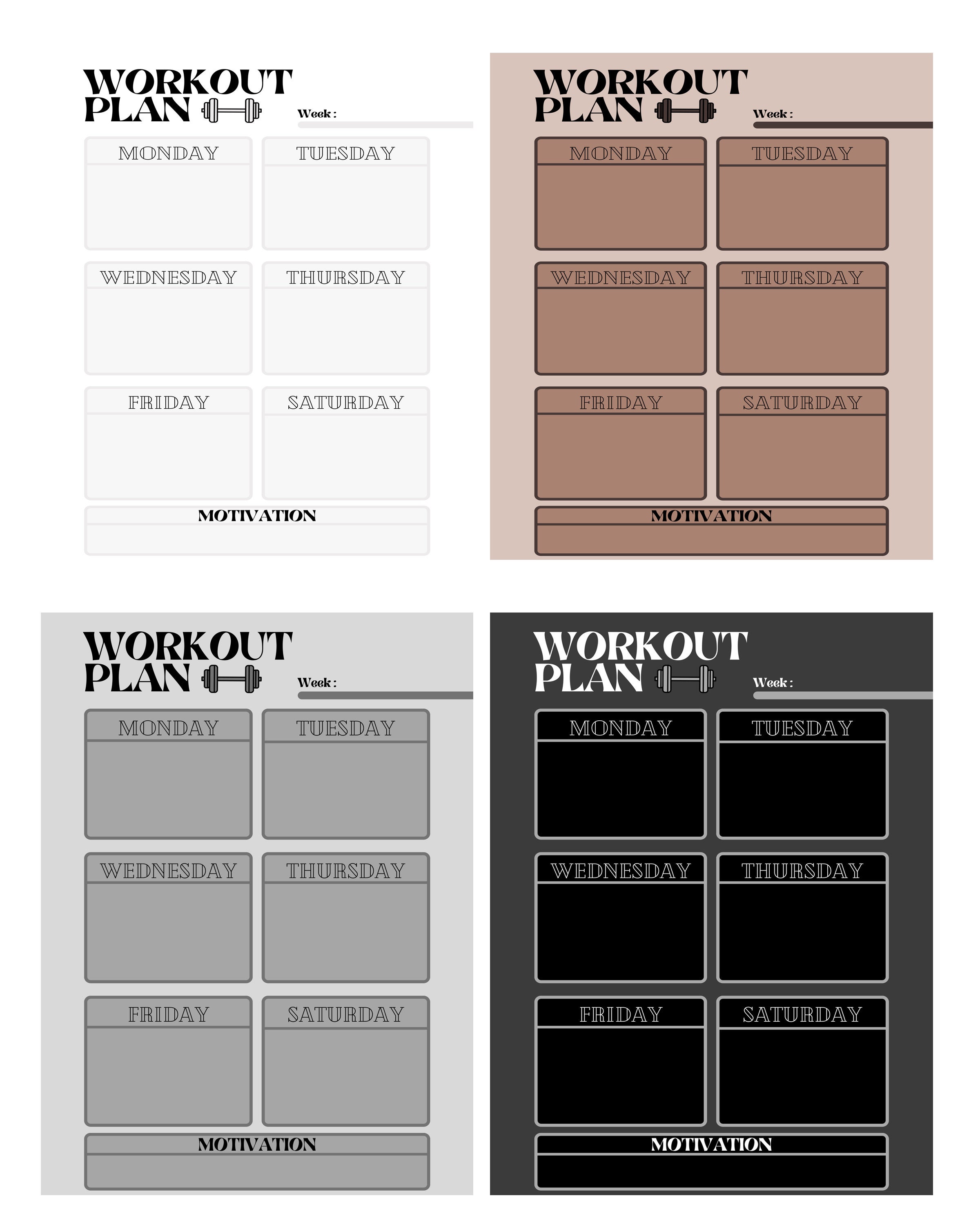 Weekly Workout Planner - Brown (A4)