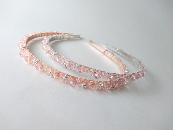 Pink Crystal Hair Band Rose Gold Headpiece Silver Crystal Etsy
