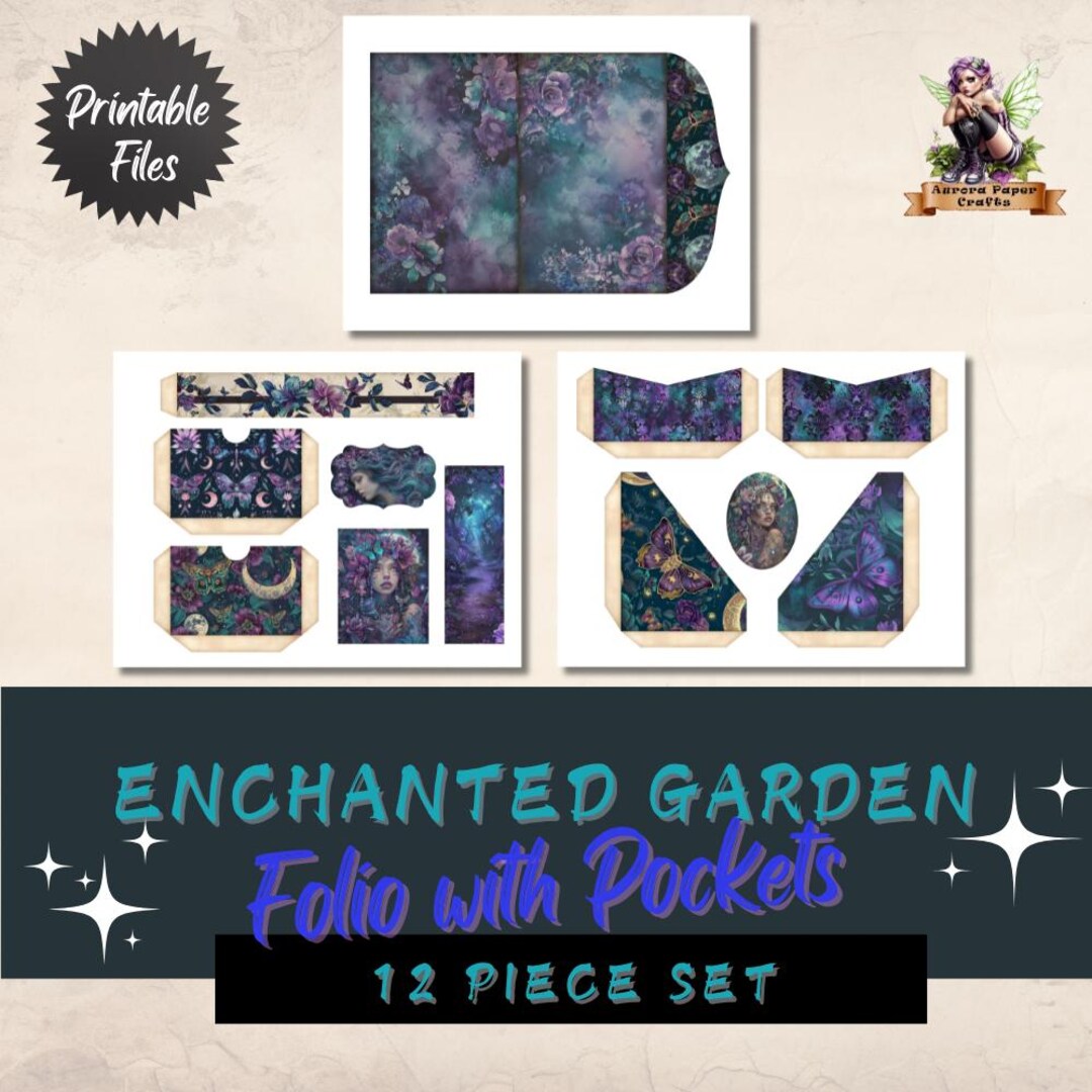 Enchanted Garden Junk Journal Folio: Teal & Purple Ephemera (printable ...