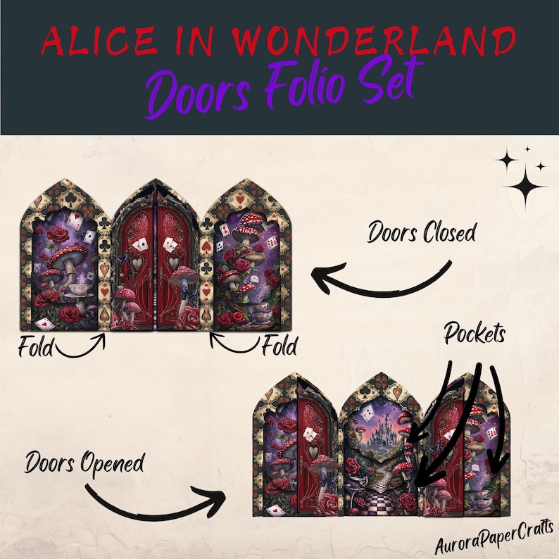 Alice in Wonderland Doors Folio Kit, Red and Purple, 7 X 11" X 8.5