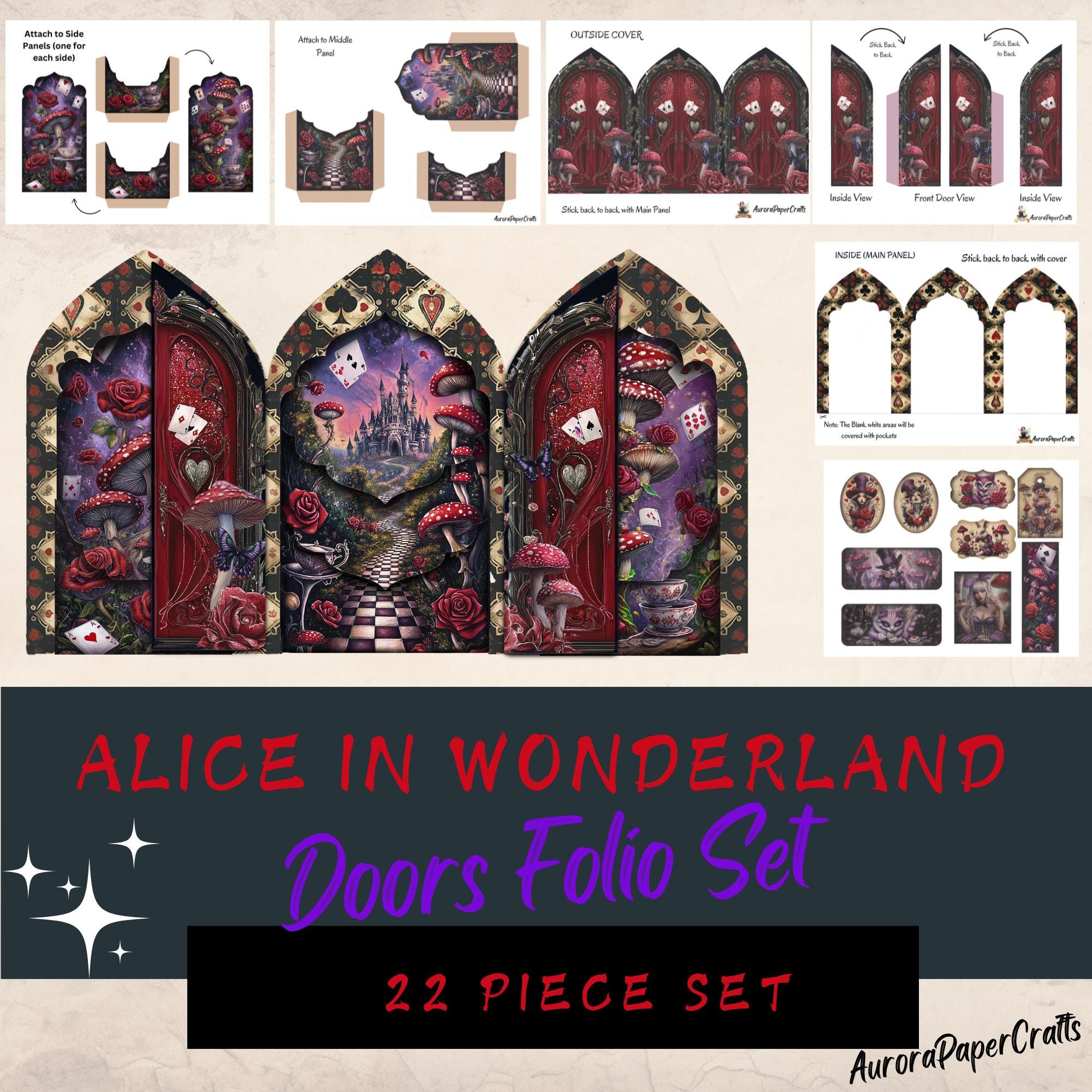 Alice in Wonderland Doors Folio Kit, Red and Purple, 11" X 8.5" Pages