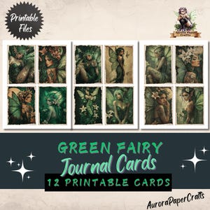 Green Fairy Junk Journal Folio Printables, 12 Piece Journal Cards, Green, 3 Printable Digital Ephemera pages, 11 X 8.5&quot;, JPG + PDF files