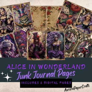 Alice in Wonderland Junk Journal Pages: Gothic Purple & Red (Digital Download)