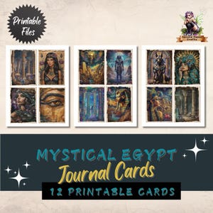 Mystical Egypt Journal Cards: Teal, Blue, Gold Ephemera (JPG + PDF)