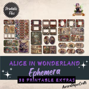 Alice in Wonderland Ephemera: Dark Gothic Journal Printables (JPG+PDF)
