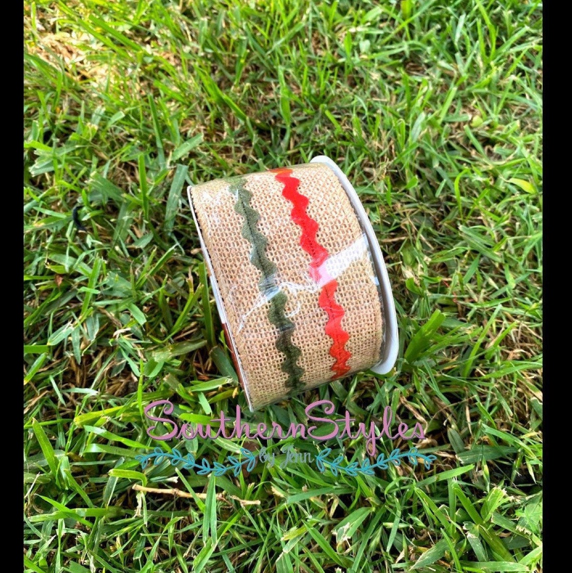 2.5in X 21ft Green and Red Natural Ribbon Wire Ribbon Etsy