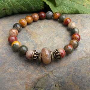 Picasso Jasper Bracelet, Grounding Mala Bracelet, Stretchy Beaded Bracelet, Healing Crystals, Boho Bracelet, Agate, Yoga, Stress Relief, Zen