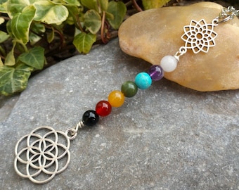 Charm Chakra pour voiture, breloque pour rétroviseur de voiture à suspendre, cristal de voiture, cadeau pour conducteur, breloque de protection en cristal de voiture, cadeau yoga, guérison des chakras