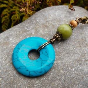 Boho Edelstein Kette, Crystal Donut Anhänger, Damen Halskette, Türkis, Jade, Heilstein Kette, Layering Kette, Edelstein Donut