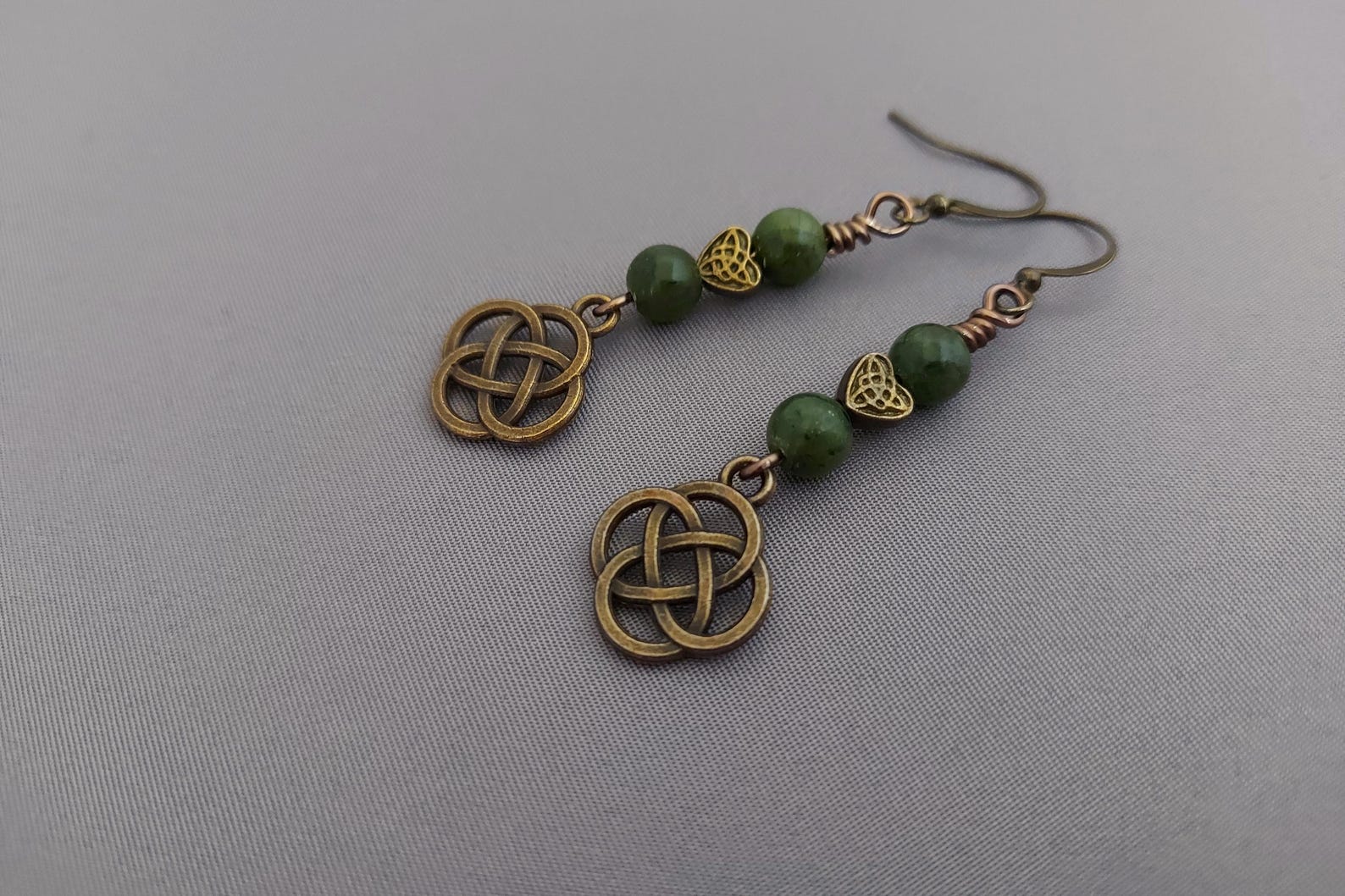Celtic Knot Connemara Earrings, Connemara Marble Jewelry, Irish Knot Earrings, Bronze Dangle Earrings, Shield Knot, Ireland Jewellery