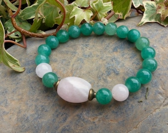 Rose Quartz and Green Aventurine Bracelet, Heart Chakra Crystal Bracelet, Gemstone Bracelet,  Mala Bead Bracelet, Bracelet For Women, Yoga