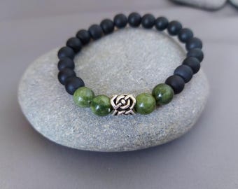 Pulsera de mármol Connemara de ónix negro, pulsera celta para hombre y mujer, pulsera de piedra curativa, pulsera de nudo celta, joyería vikinga nórdica