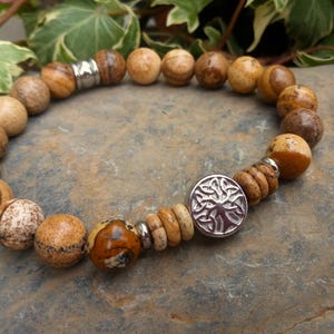 Picture Jasper Bracelet, Grounding Healing Bracelet, Tree of Life Bracelet, Yoga Bracelet, Meditation Mala Bracelet, Women&#39;s Men&#39;s Bracelet