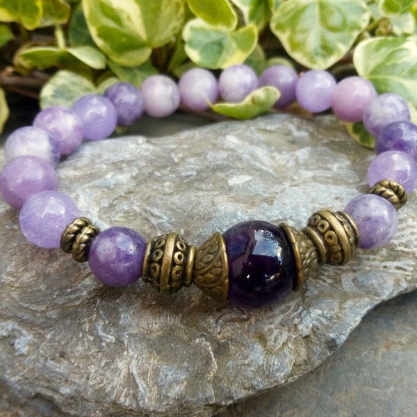 Amethyst Lepidolite Bracelet, Lavender Amethyst, Purple Stone Bracelet, Energy Protection Bracelet, Healing Crystal Bracelet, Yoga Bracelet