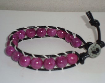 Purple Bead Leather Wrap Bracelet