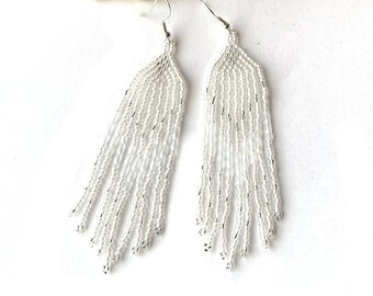 Long Beaded Earrings Hand crafted in USA. Japanese high quality seed beads used for these elegant earrings...Wedding gift, Mothers day..