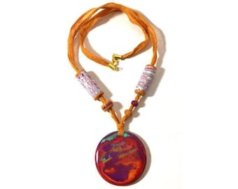 Necklace Special price. Necklace pendant hanged on Hand made silk. Polymer clay beads uniquely designed For for you.