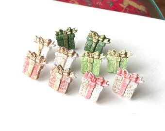 Earrings Gift box. Christmas Present Earrings, Christmas Present Studs Earrings, Stocking stuffer, Lightweight, cute earrings for holiday