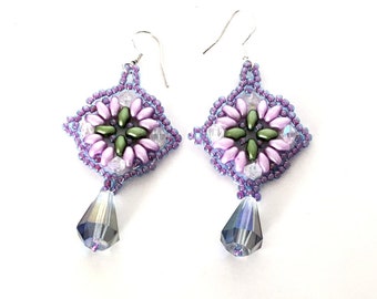 Beaded Earrings. Handmade Purple Beads Dangle Earrings Beautiful hand made pair earrings Dangle earrings always in style design