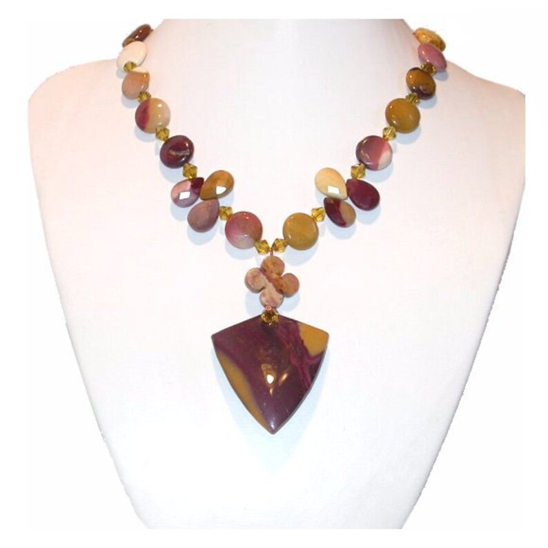 Hand Made Show stopper Celebrity Necklace Original designer necklace Mookaite Gemstone Multi-Color Faceted. the wonderful gemstone image 3