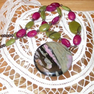 Gemstone Necklace, Gemstone RHODONITE PENDANT necklace Natural beauty rare gemstone Necklace, Gemstone Boho necklace, Healing Pendant image 2