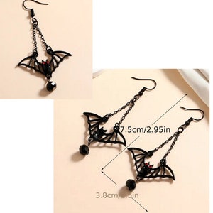 Your choice of Vampire bat and coffin earrings OR Halloween bat hanging earrings Long Halloween Dangle Earring Coffins Flying Bat earrings image 5