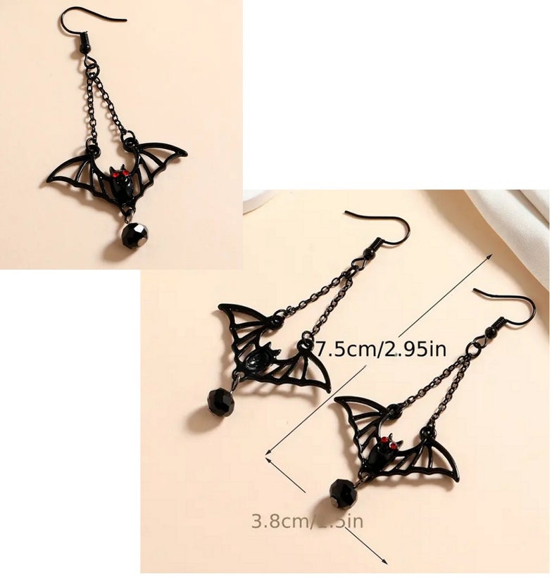 Your choice of Vampire bat and coffin earrings OR Halloween bat hanging earrings Long Halloween Dangle Earring Coffins Flying Bat earrings image 5