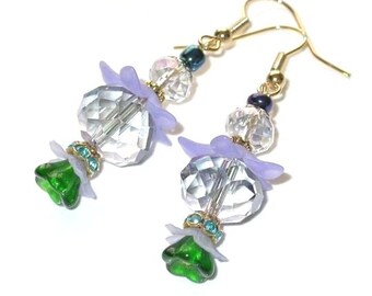 Flower Earrings Dangle Earrings. Handmade Multi-Colored Czech Bead and Crystal Beautiful hand made pair earrings Dangle earrings