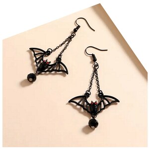 Your choice of Vampire bat and coffin earrings OR Halloween bat hanging earrings Long Halloween Dangle Earring Coffins Flying Bat earrings image 3