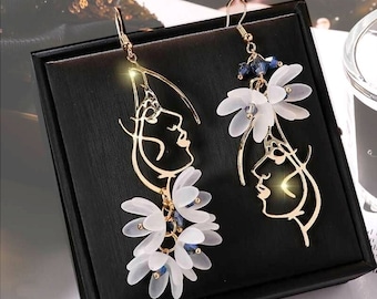 Flower Earrings. Handmade Czech Beads and crystals Dangle Earrings Beautiful hand made pair earrings Dangle earrings,  women face earrings