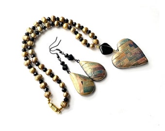 Polymer clay mosaic hand made enhanced with black crystals. always in style   Handmade in USA.